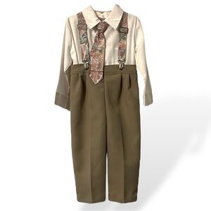 Vintage Boys 2 Piece Set with suspenders and tie Easter outfit